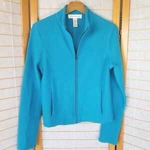 Vintage Jones NY 90s Merino Wool Moto Jacket Bright Blue Full Zip Size Small